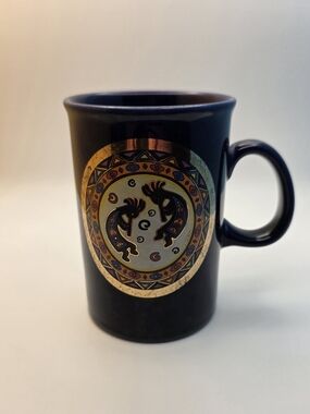 Vintage Art of Chokin 24K Gold Aboriginal Dark Navy Blue Collectible Coffee Mug